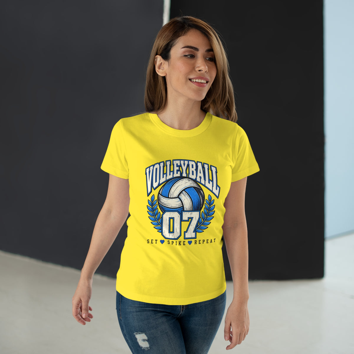 Volleyball 07 Women's T‑Shirt — Set • Spike • Repeat Athletic Tee