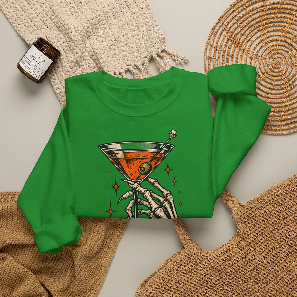 Halloween Spirits Included Crewneck Sweatshirt | Skeleton Cocktail Sweater | Spooky Martini Halloween Gift