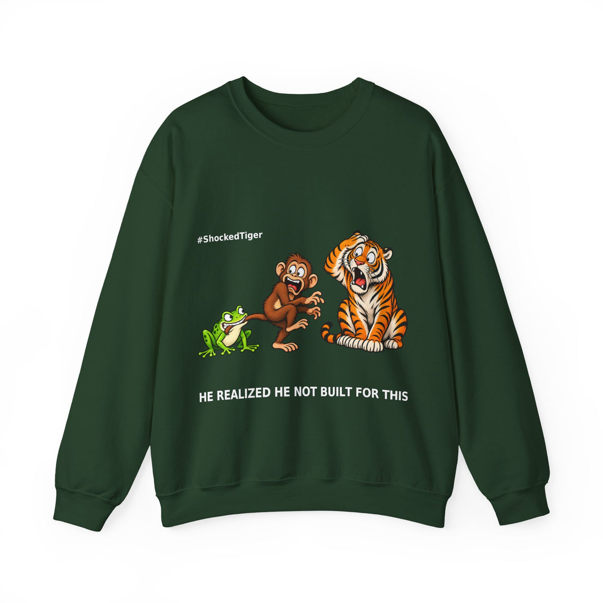 Shocked Tiger Sweatshirt | Funny Frog Monkey Tiger Meme Crewneck | Internet Humor Sweater