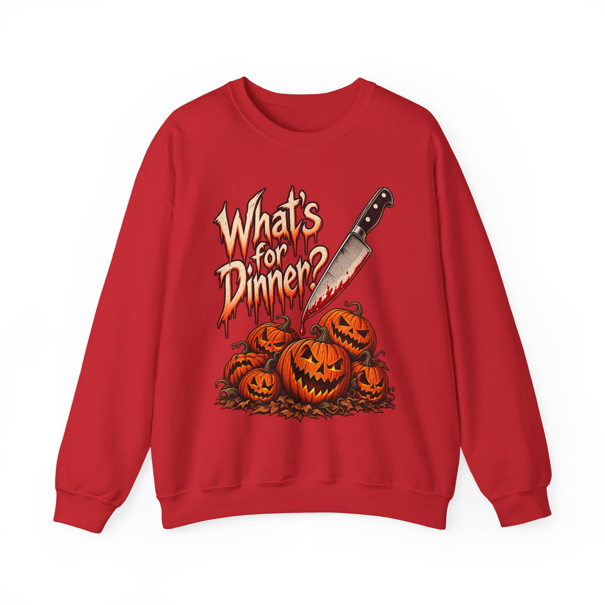 Halloween Whats For Dinner Crewneck Sweatshirt | Bloody Knife Pumpkin Horror Sweater | Spooky Halloween Gift