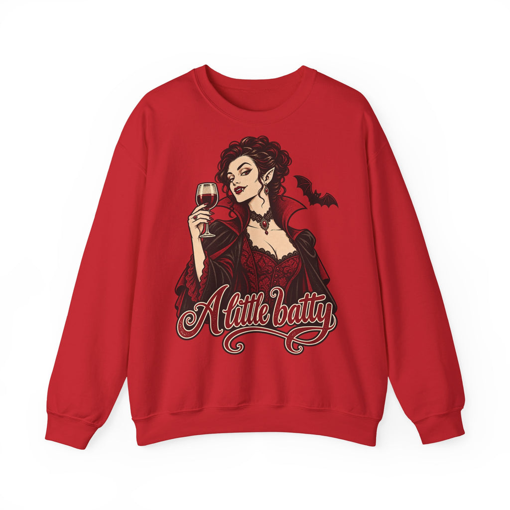 Halloween A Little Batty Too Crewneck Sweatshirt | Vampire Woman Wine Sweater | Gothic Halloween Gift
