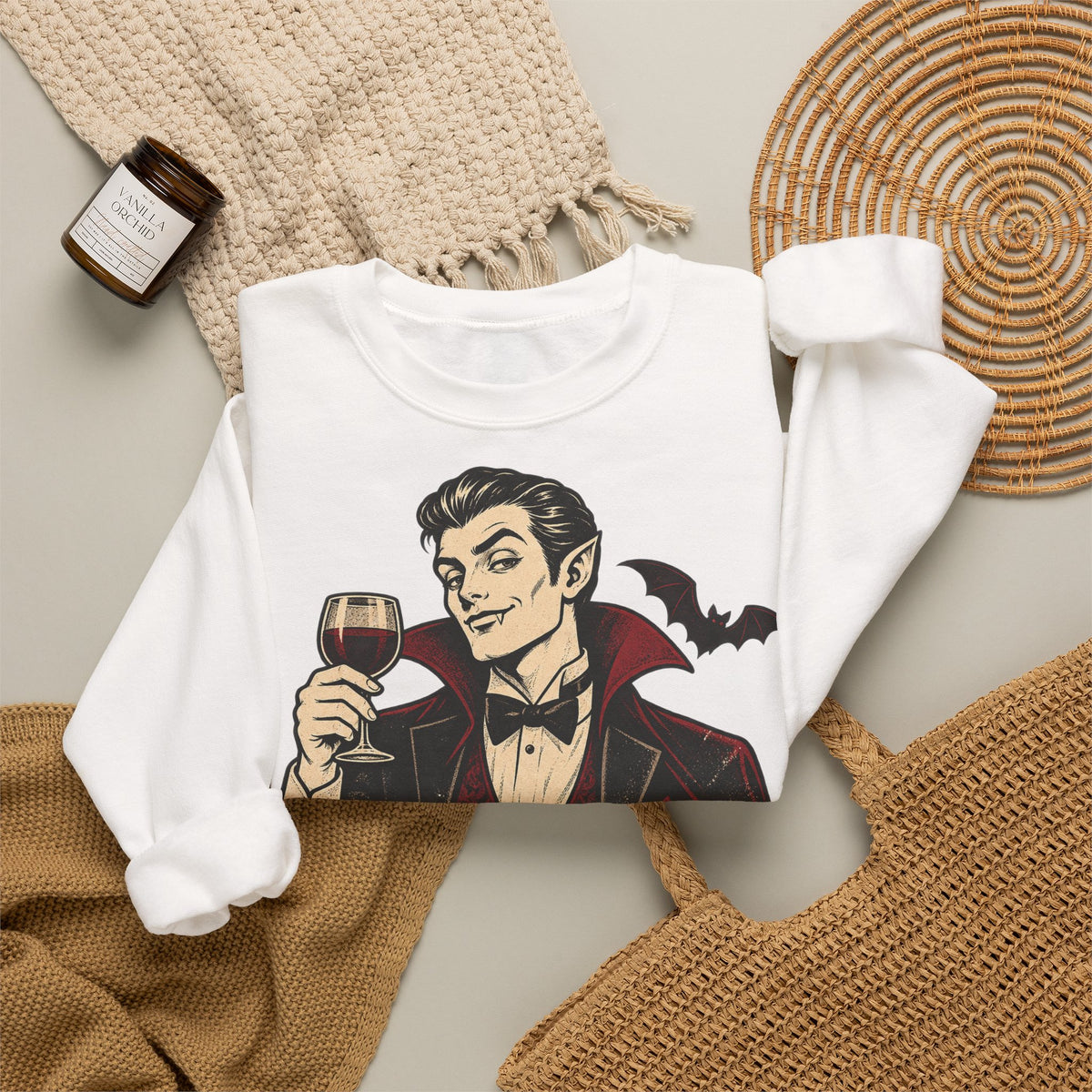 Halloween A Little Batty Crewneck Sweatshirt | Vampire Gentleman Wine Sweater | Gothic Halloween Gift