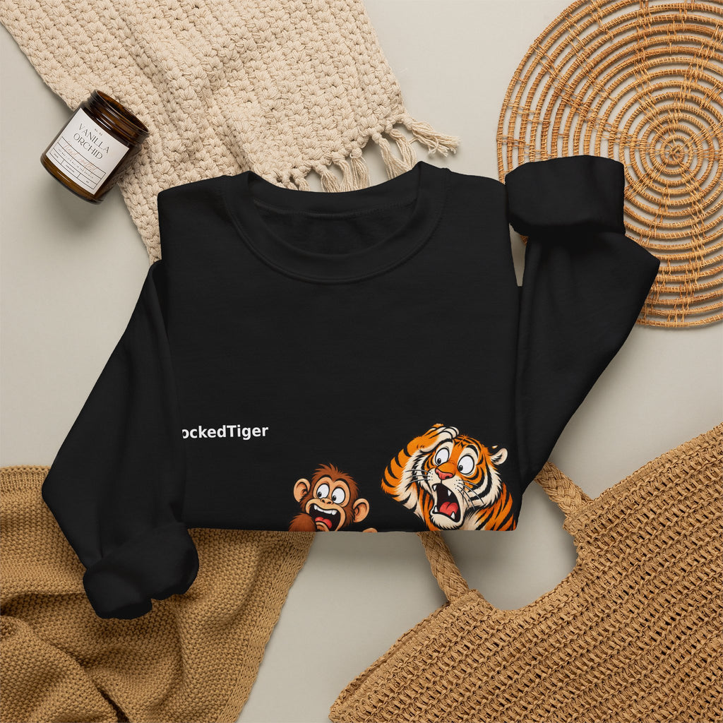Shocked Tiger Sweatshirt | Funny Frog Monkey Tiger Meme Crewneck | Internet Humor Sweater