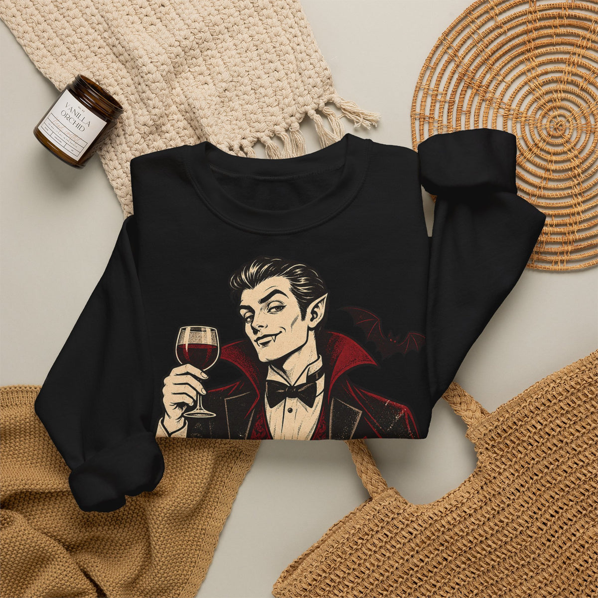 Halloween A Little Batty Crewneck Sweatshirt | Vampire Gentleman Wine Sweater | Gothic Halloween Gift