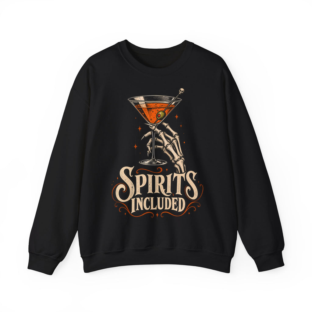 Halloween Spirits Included Crewneck Sweatshirt | Skeleton Cocktail Sweater | Spooky Martini Halloween Gift