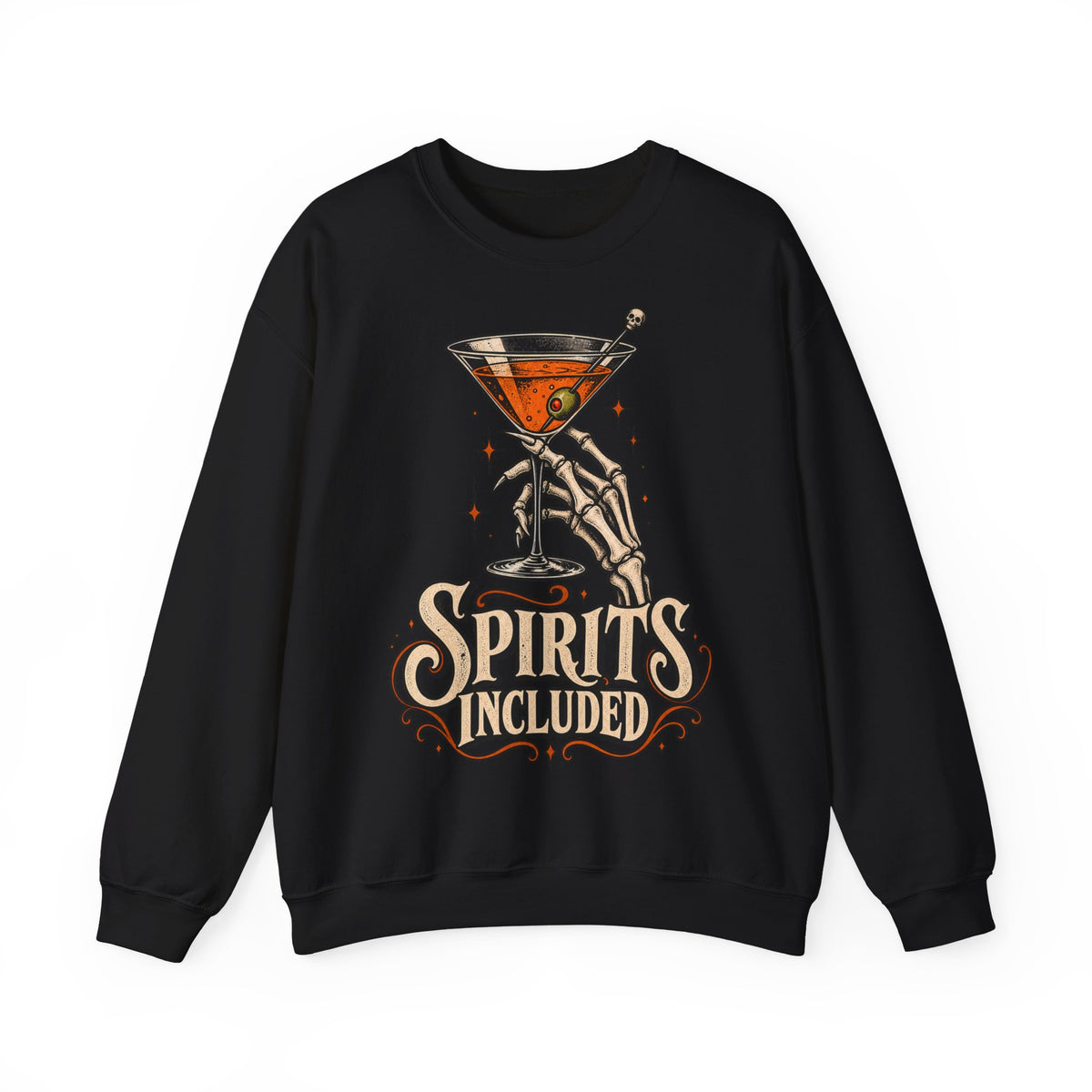 Halloween Spirits Included Crewneck Sweatshirt | Skeleton Cocktail Sweater | Spooky Martini Halloween Gift