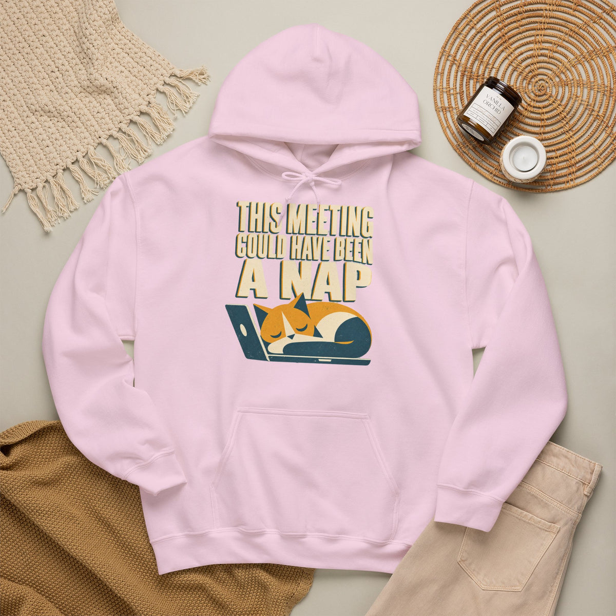 This Meeting Could Have Been A Nap Hoodie | Sleeping Cat Laptop Design