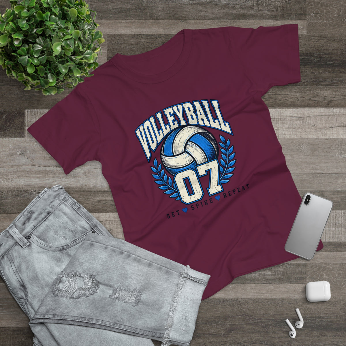 Volleyball 07 Women's T‑Shirt — Set • Spike • Repeat Athletic Tee