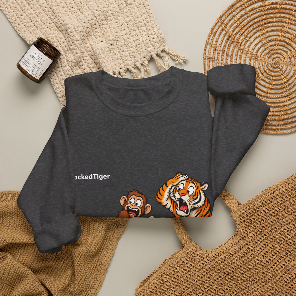Shocked Tiger Sweatshirt | Funny Frog Monkey Tiger Meme Crewneck | Internet Humor Sweater