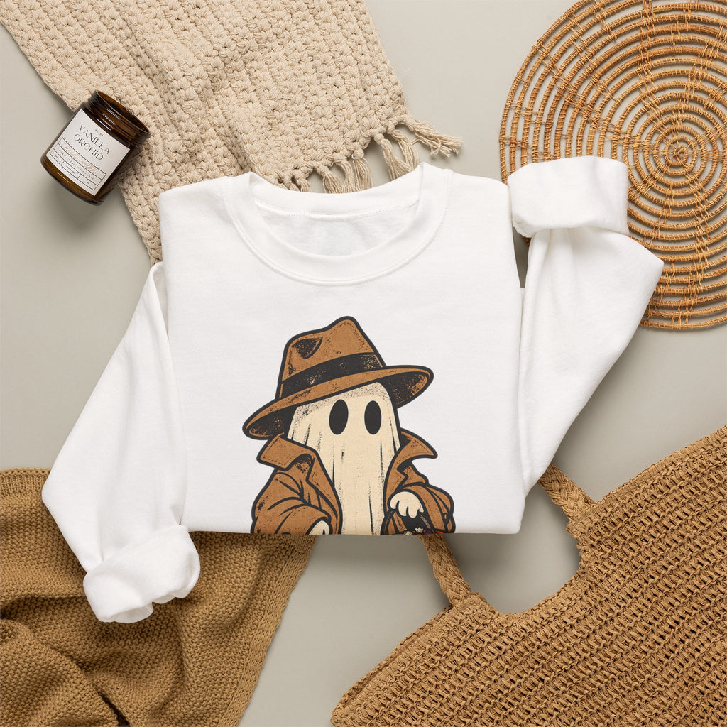 Funny Ghost Detective Halloween Crewneck Sweatshirt | Trick or Treat Candy Lover Gift