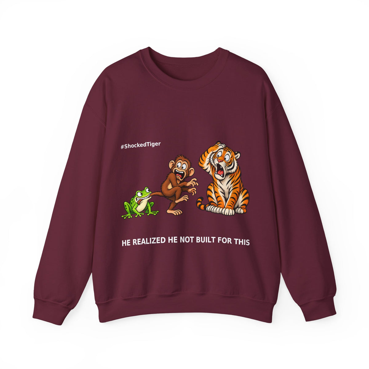 Shocked Tiger Sweatshirt | Funny Frog Monkey Tiger Meme Crewneck | Internet Humor Sweater