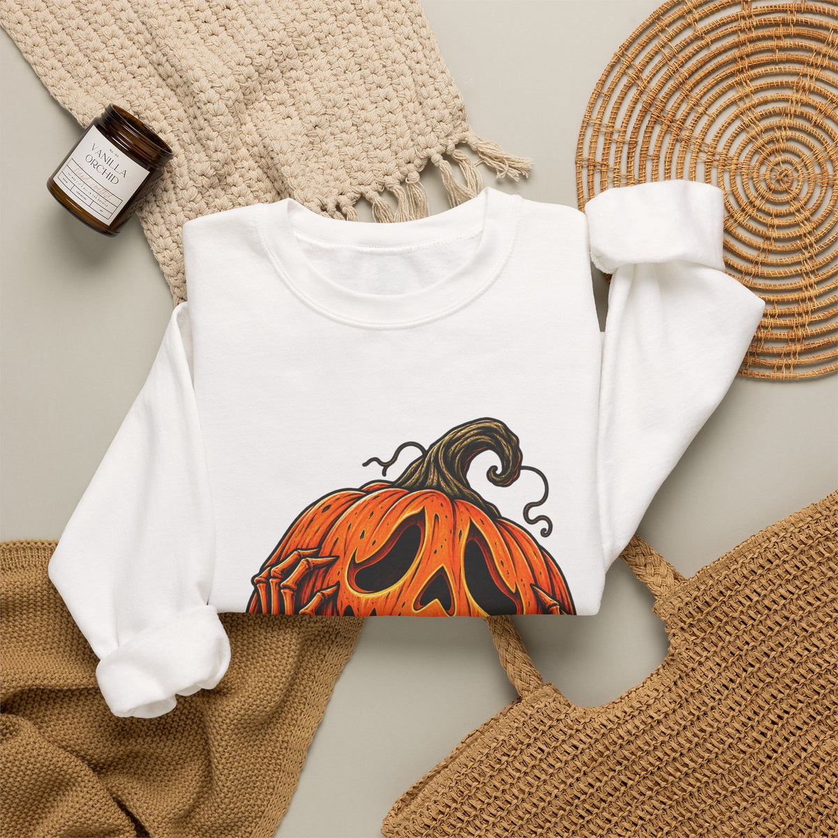 Halloween Screaming Jack-O-Lantern Crewneck Sweatshirt | Horror Pumpkin Sweater | Spooky Season Gift