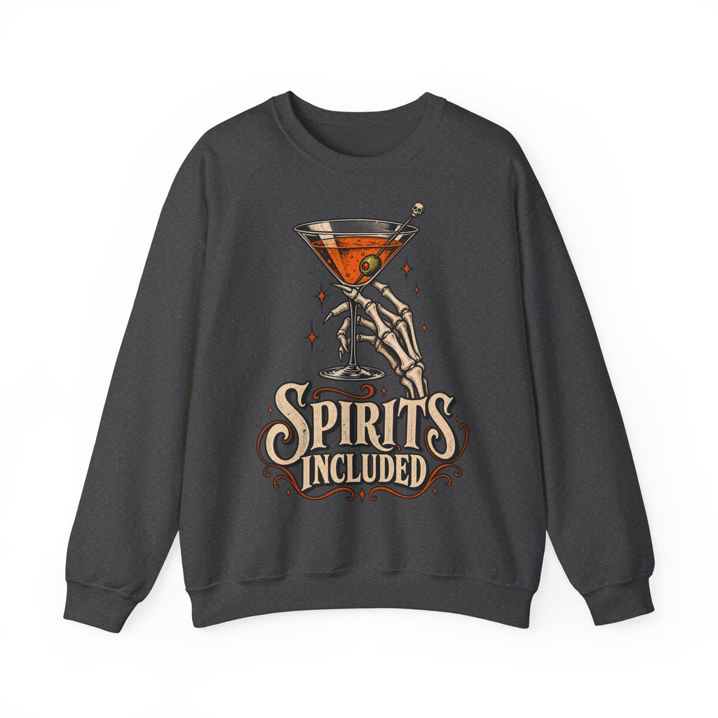 Halloween Spirits Included Crewneck Sweatshirt | Skeleton Cocktail Sweater | Spooky Martini Halloween Gift