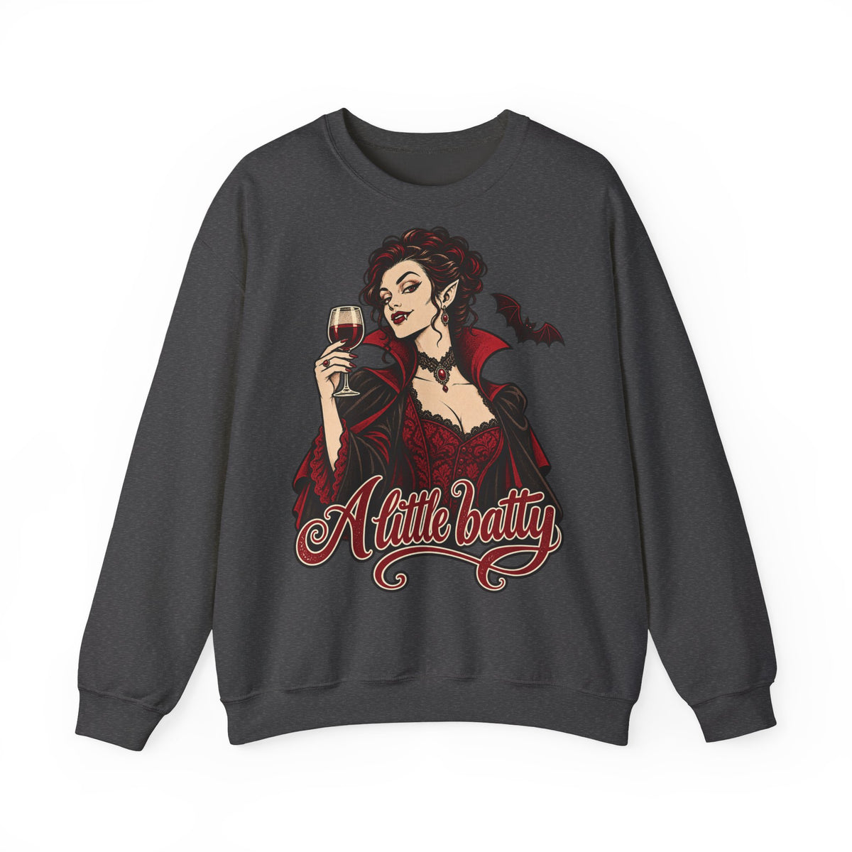 Halloween A Little Batty Too Crewneck Sweatshirt | Vampire Woman Wine Sweater | Gothic Halloween Gift