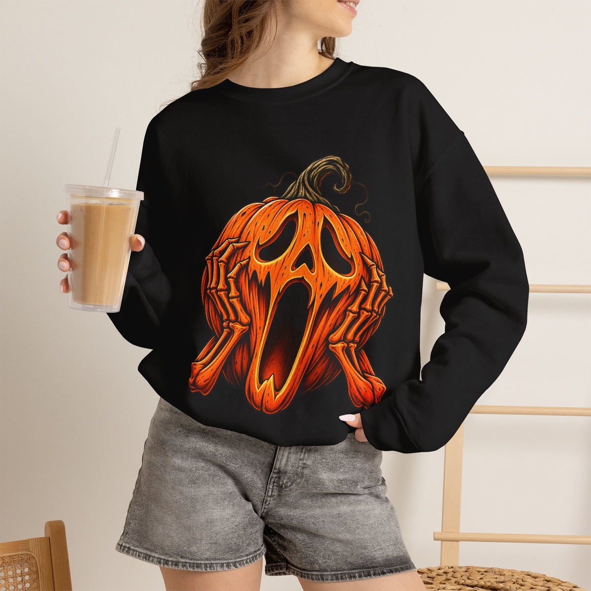Halloween Screaming Jack-O-Lantern Crewneck Sweatshirt | Horror Pumpkin Sweater | Spooky Season Gift