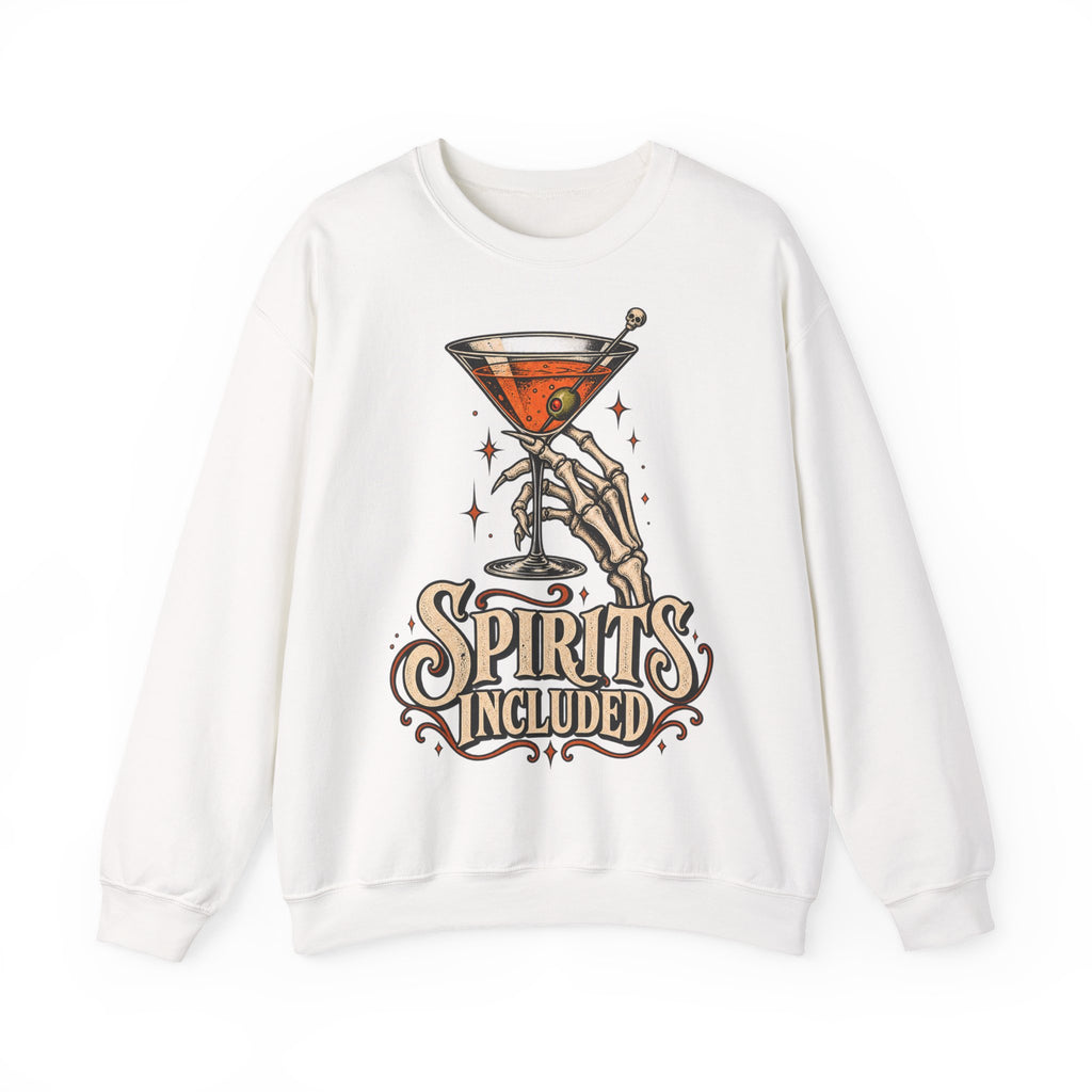 Halloween Spirits Included Crewneck Sweatshirt | Skeleton Cocktail Sweater | Spooky Martini Halloween Gift