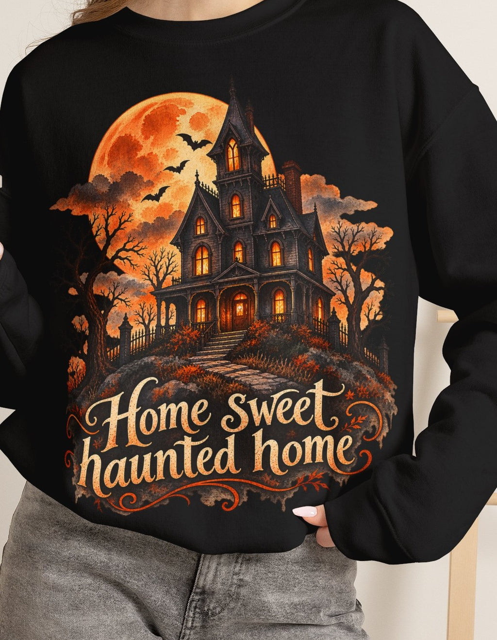 Home Sweet Haunted Home Crewneck | Gothic Victorian House Sweatshirt (Spooky Season Gift)