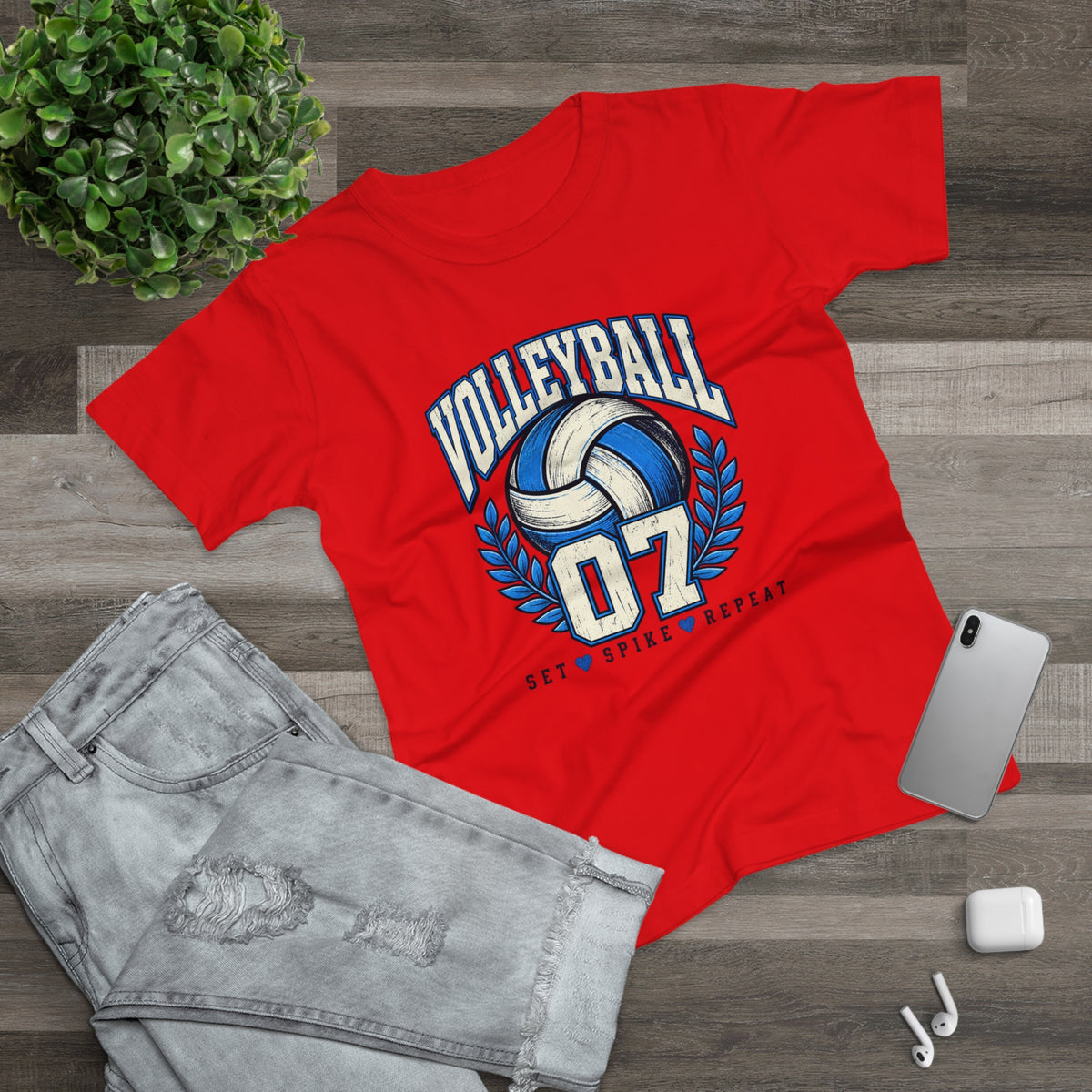 Volleyball 07 Women's T‑Shirt — Set • Spike • Repeat Athletic Tee