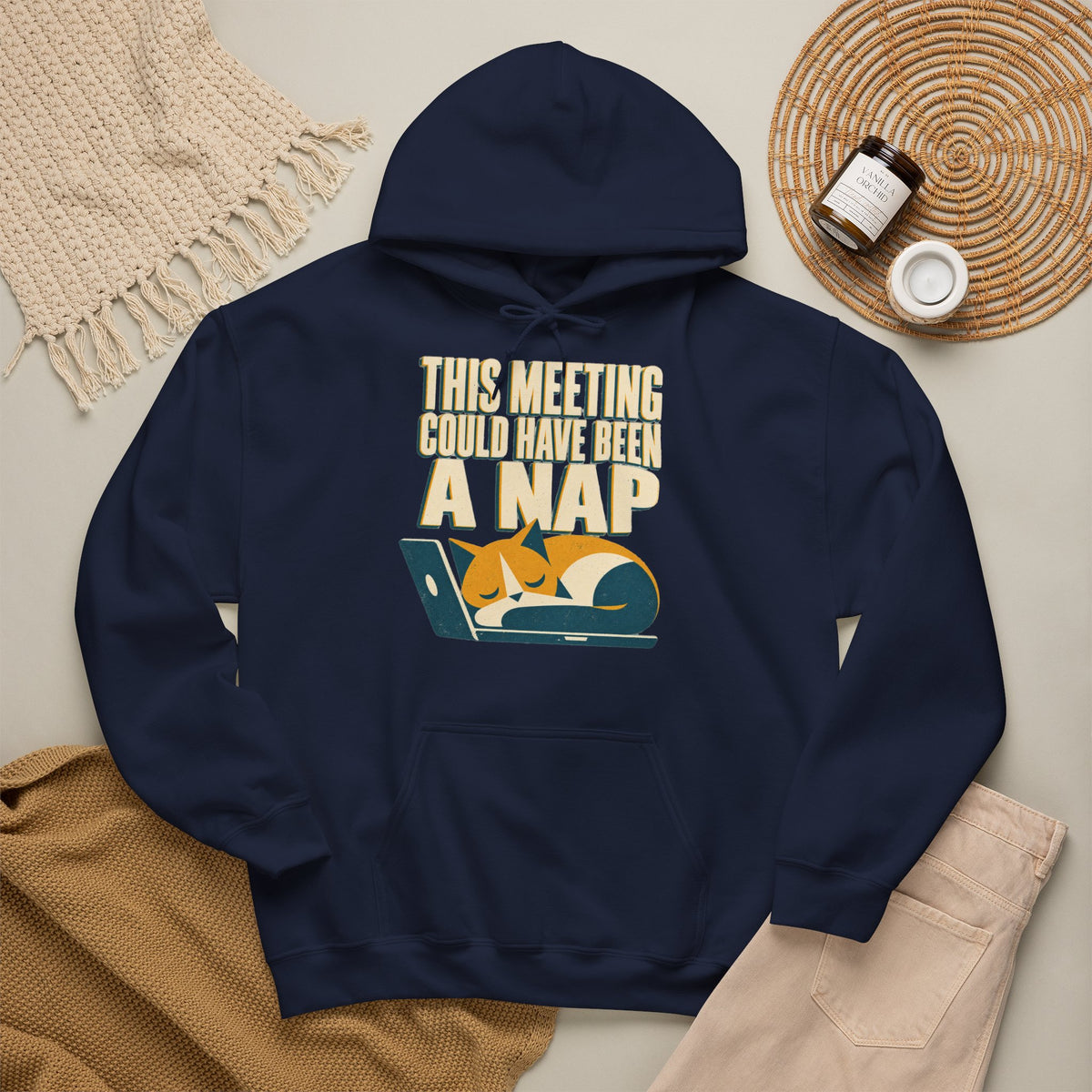 This Meeting Could Have Been A Nap Hoodie | Sleeping Cat Laptop Design