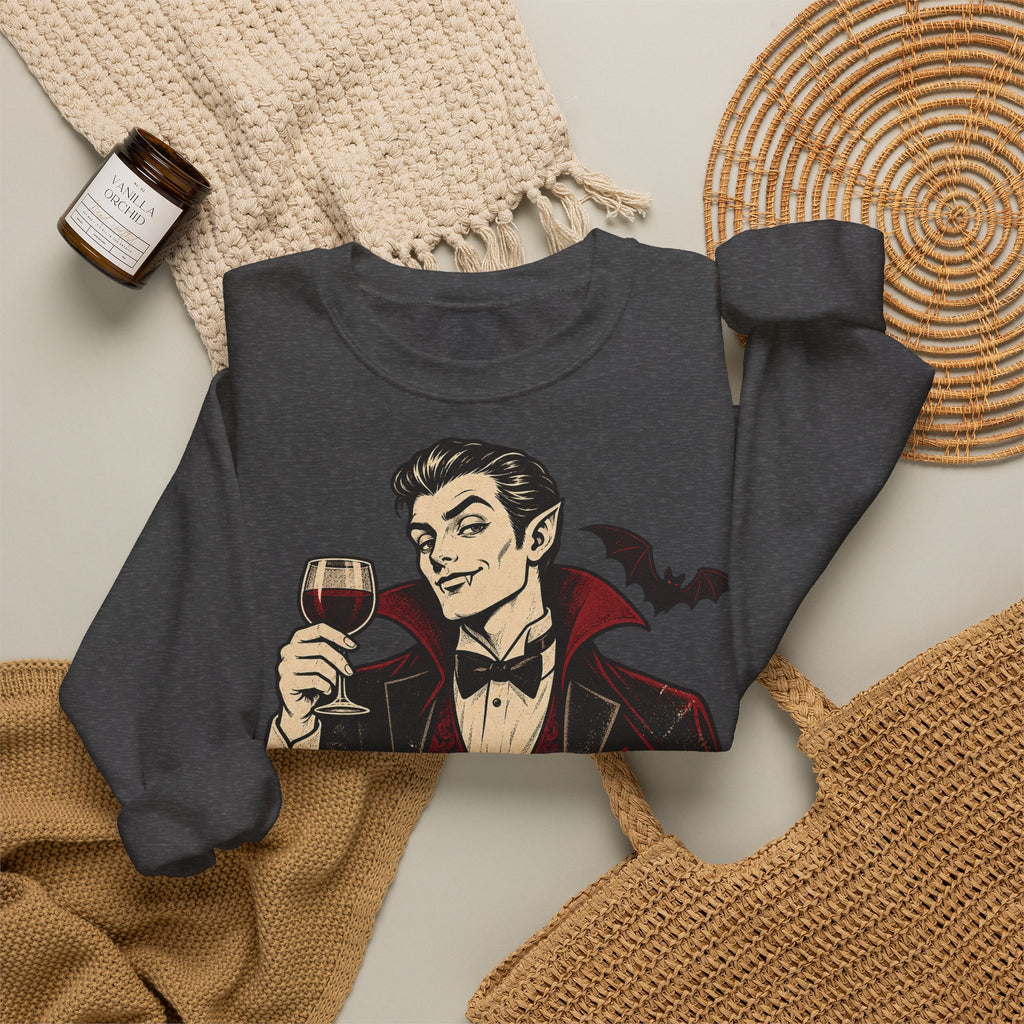 Halloween A Little Batty Crewneck Sweatshirt | Vampire Gentleman Wine Sweater | Gothic Halloween Gift