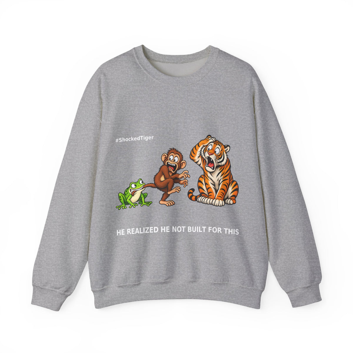 Shocked Tiger Sweatshirt | Funny Frog Monkey Tiger Meme Crewneck | Internet Humor Sweater