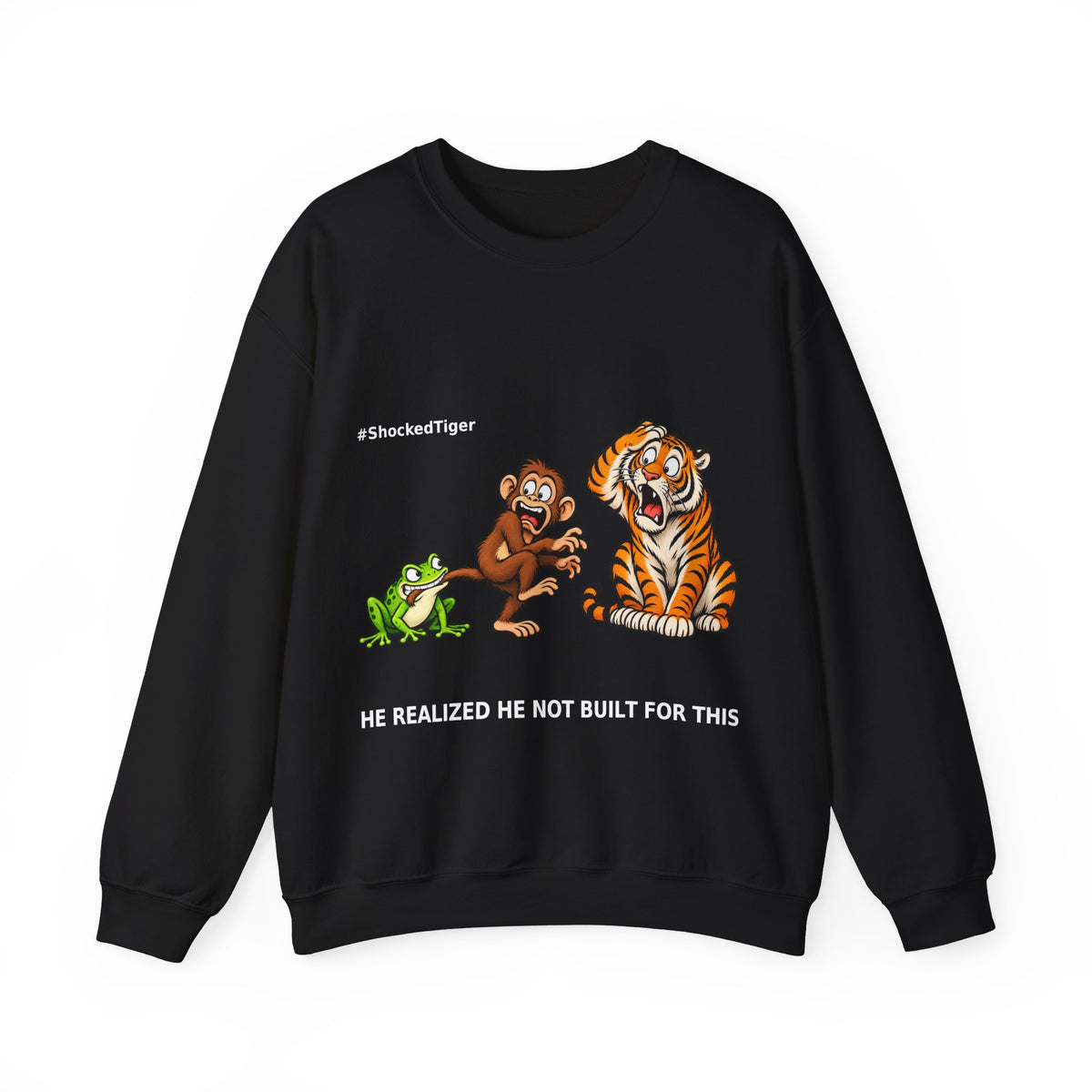 Shocked Tiger Sweatshirt | Funny Frog Monkey Tiger Meme Crewneck | Internet Humor Sweater