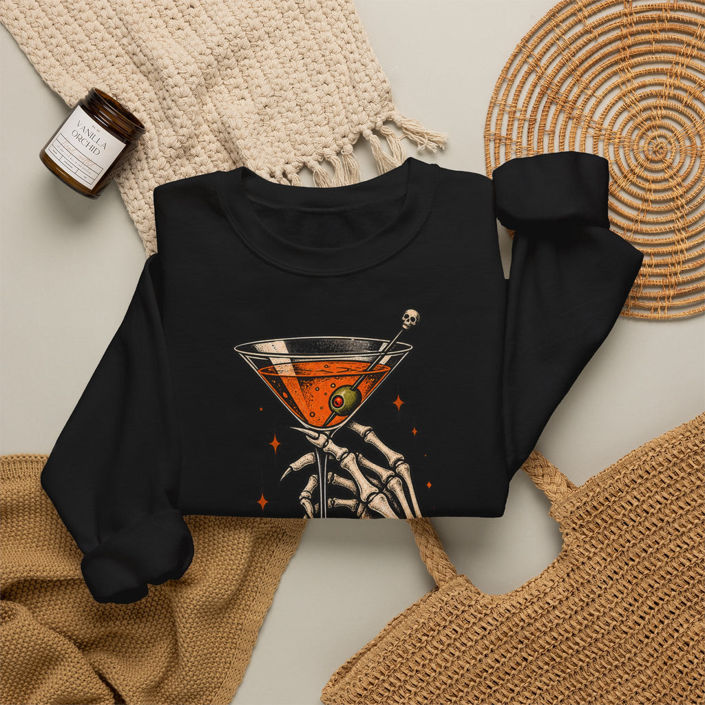 Halloween Spirits Included Crewneck Sweatshirt | Skeleton Cocktail Sweater | Spooky Martini Halloween Gift