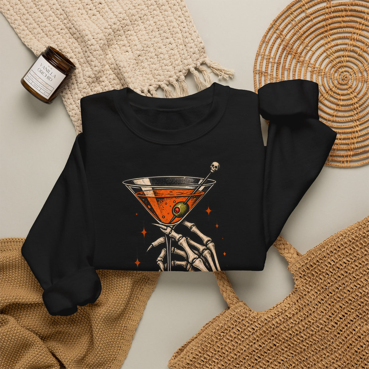 Halloween Spirits Included Crewneck Sweatshirt | Skeleton Cocktail Sweater | Spooky Martini Halloween Gift