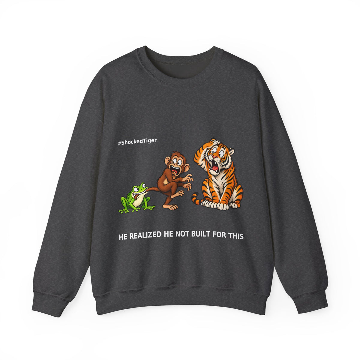 Shocked Tiger Sweatshirt | Funny Frog Monkey Tiger Meme Crewneck | Internet Humor Sweater