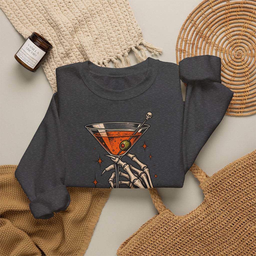 Halloween Spirits Included Crewneck Sweatshirt | Skeleton Cocktail Sweater | Spooky Martini Halloween Gift