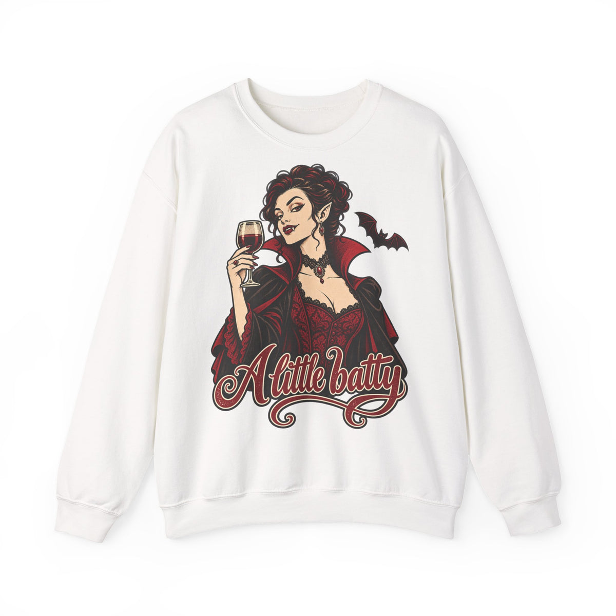 Halloween A Little Batty Too Crewneck Sweatshirt | Vampire Woman Wine Sweater | Gothic Halloween Gift
