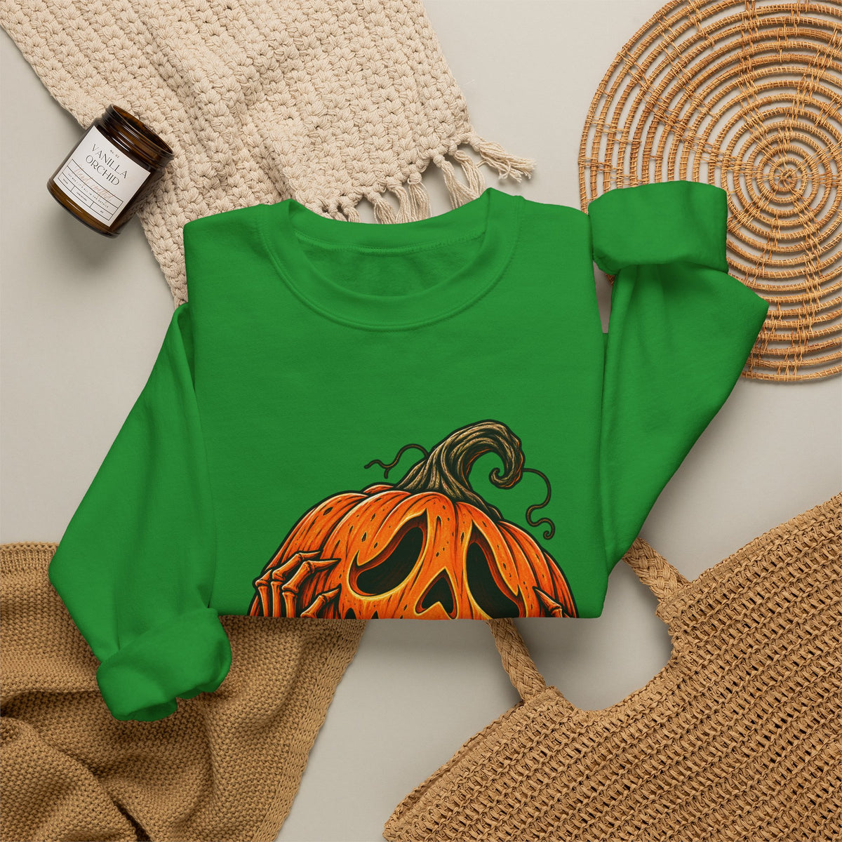 Halloween Screaming Jack-O-Lantern Crewneck Sweatshirt | Horror Pumpkin Sweater | Spooky Season Gift