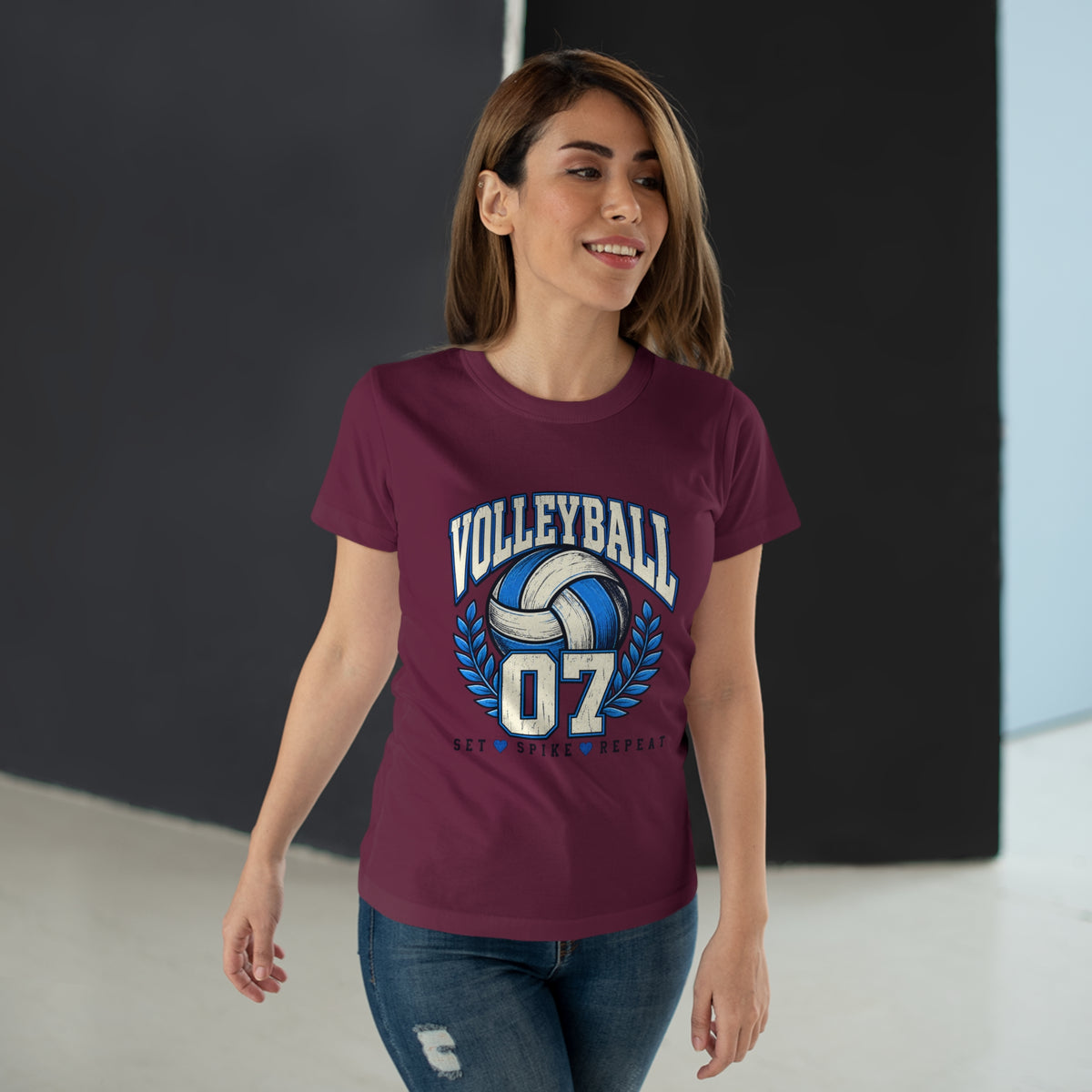 Volleyball 07 Women's T‑Shirt — Set • Spike • Repeat Athletic Tee