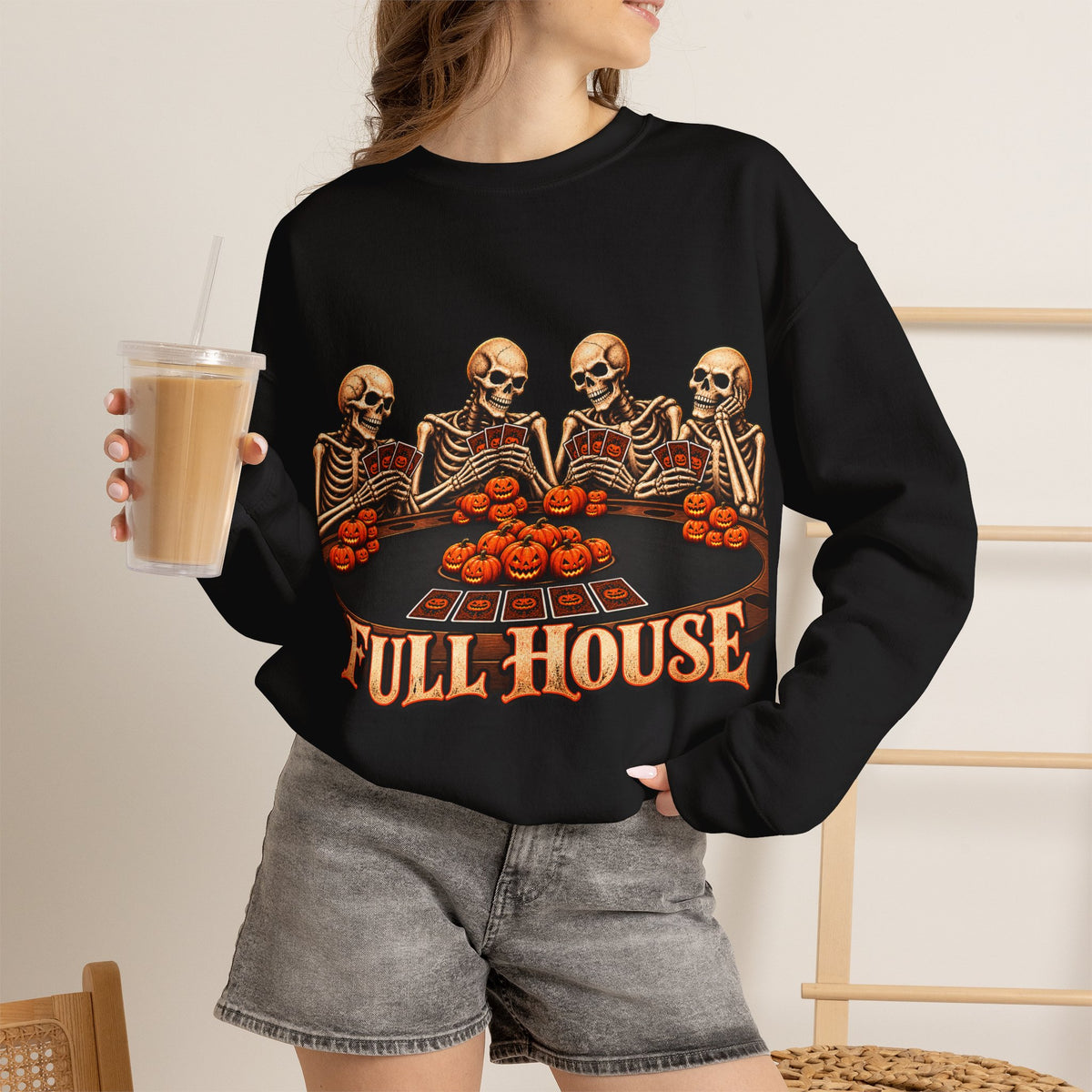 Halloween Skeleton Poker Full House | Crewneck Sweatshirt