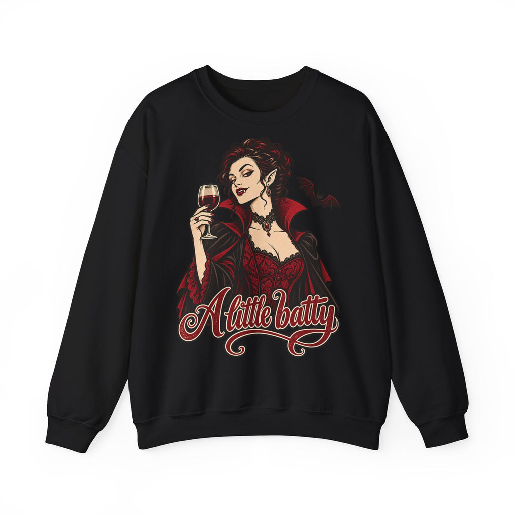 Halloween A Little Batty Too Crewneck Sweatshirt | Vampire Woman Wine Sweater | Gothic Halloween Gift