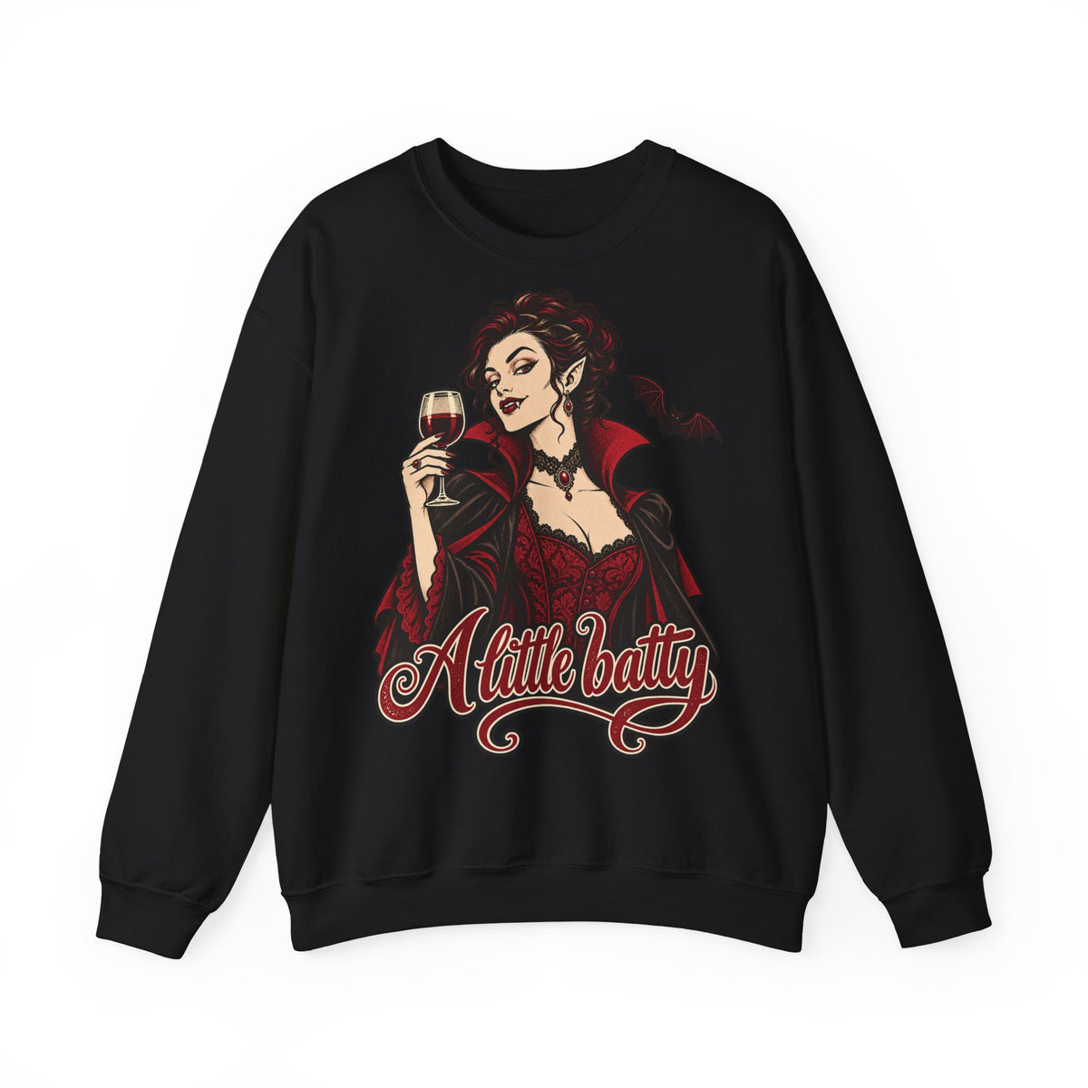 Halloween A Little Batty Too Crewneck Sweatshirt | Vampire Woman Wine Sweater | Gothic Halloween Gift