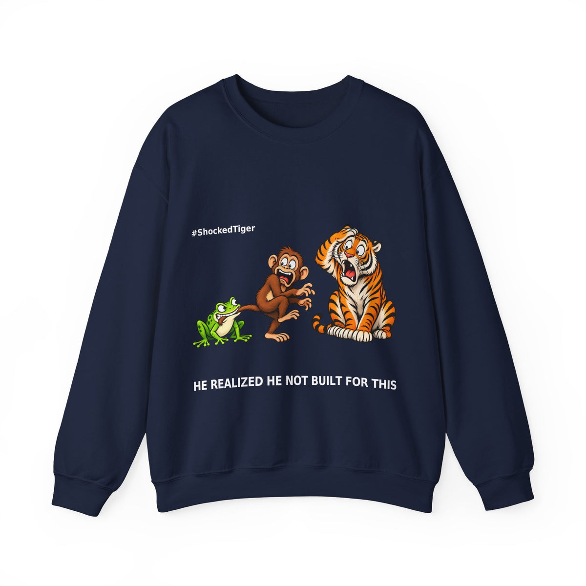Shocked Tiger Sweatshirt | Funny Frog Monkey Tiger Meme Crewneck | Internet Humor Sweater