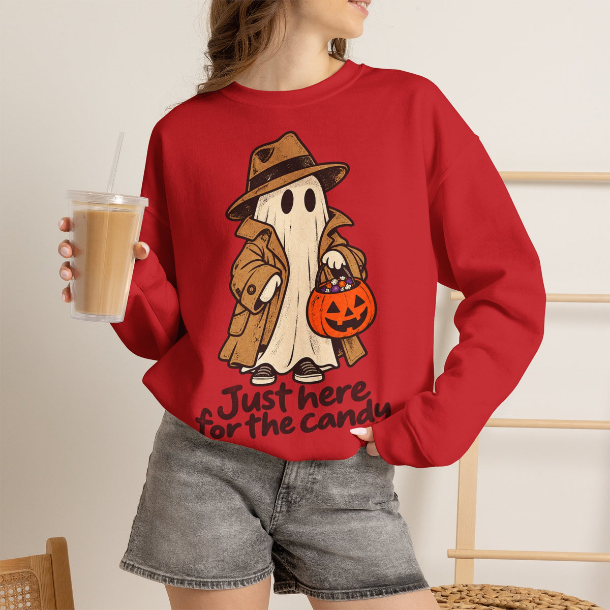 Funny Ghost Detective Halloween Crewneck Sweatshirt | Trick or Treat Candy Lover Gift