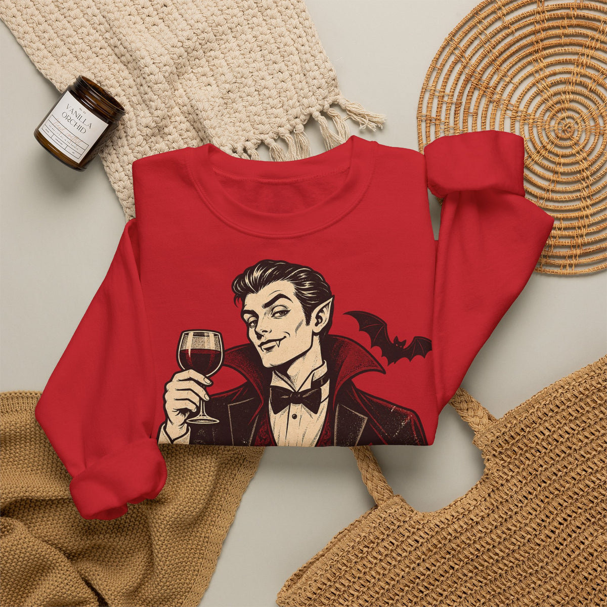 Halloween A Little Batty Crewneck Sweatshirt | Vampire Gentleman Wine Sweater | Gothic Halloween Gift