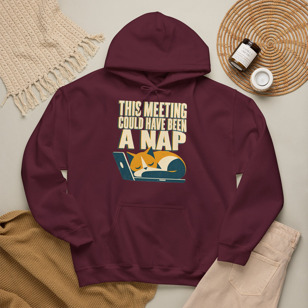 This Meeting Could Have Been A Nap Hoodie | Sleeping Cat Laptop Design