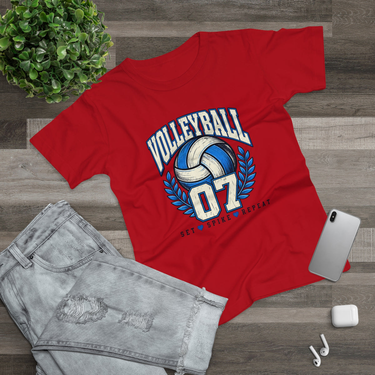 Volleyball 07 Women's T‑Shirt — Set • Spike • Repeat Athletic Tee