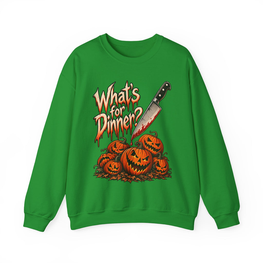 Halloween Whats For Dinner Crewneck Sweatshirt | Bloody Knife Pumpkin Horror Sweater | Spooky Halloween Gift