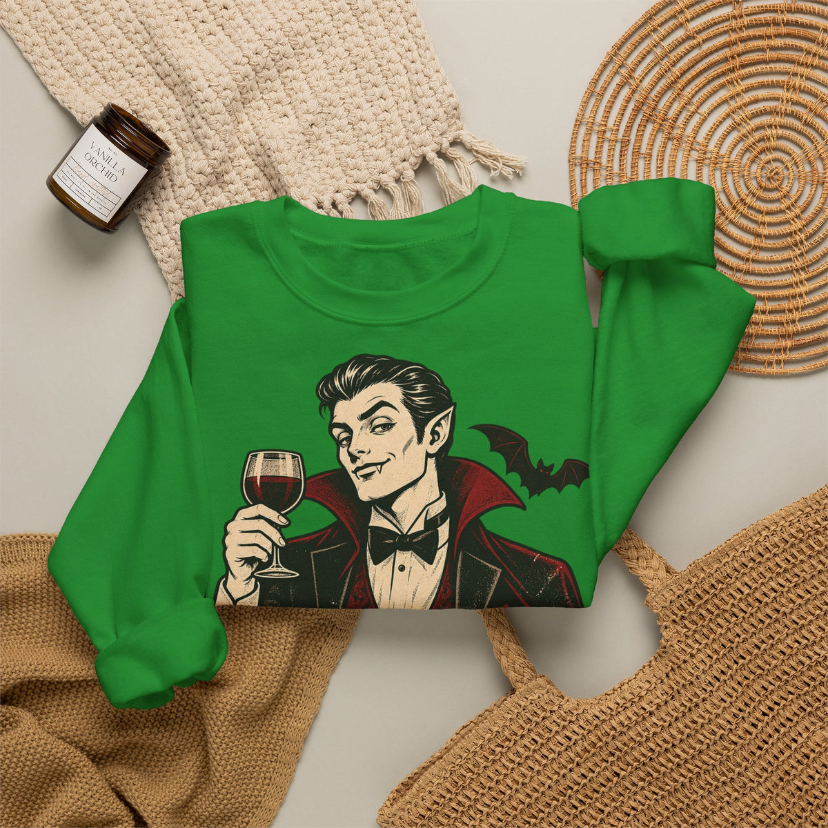Halloween A Little Batty Crewneck Sweatshirt | Vampire Gentleman Wine Sweater | Gothic Halloween Gift