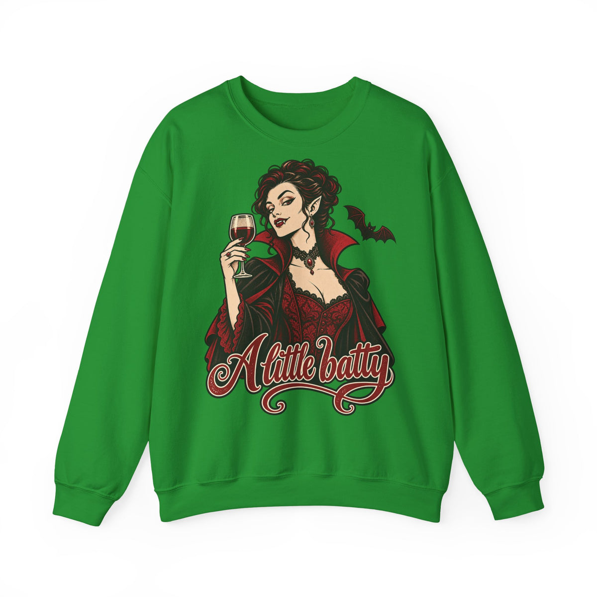 Halloween A Little Batty Too Crewneck Sweatshirt | Vampire Woman Wine Sweater | Gothic Halloween Gift