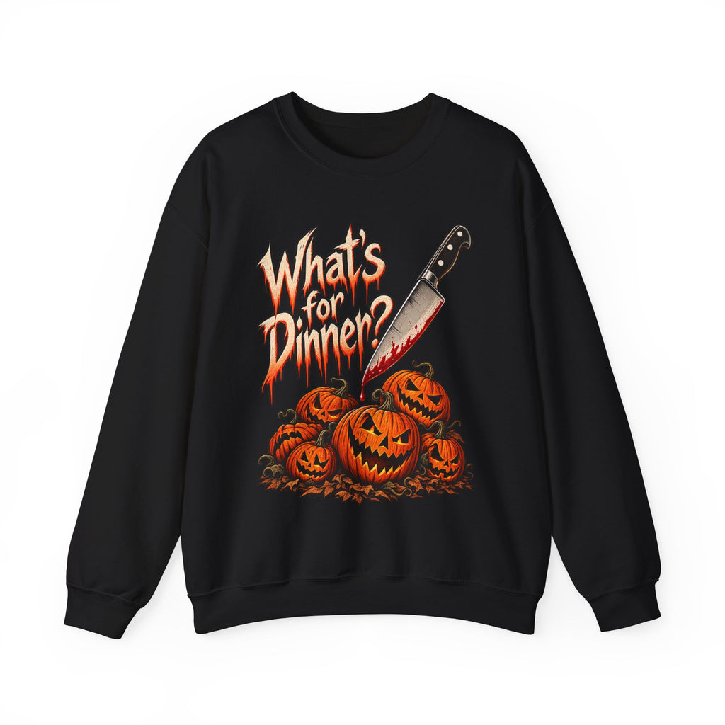 Halloween Whats For Dinner Crewneck Sweatshirt | Bloody Knife Pumpkin Horror Sweater | Spooky Halloween Gift