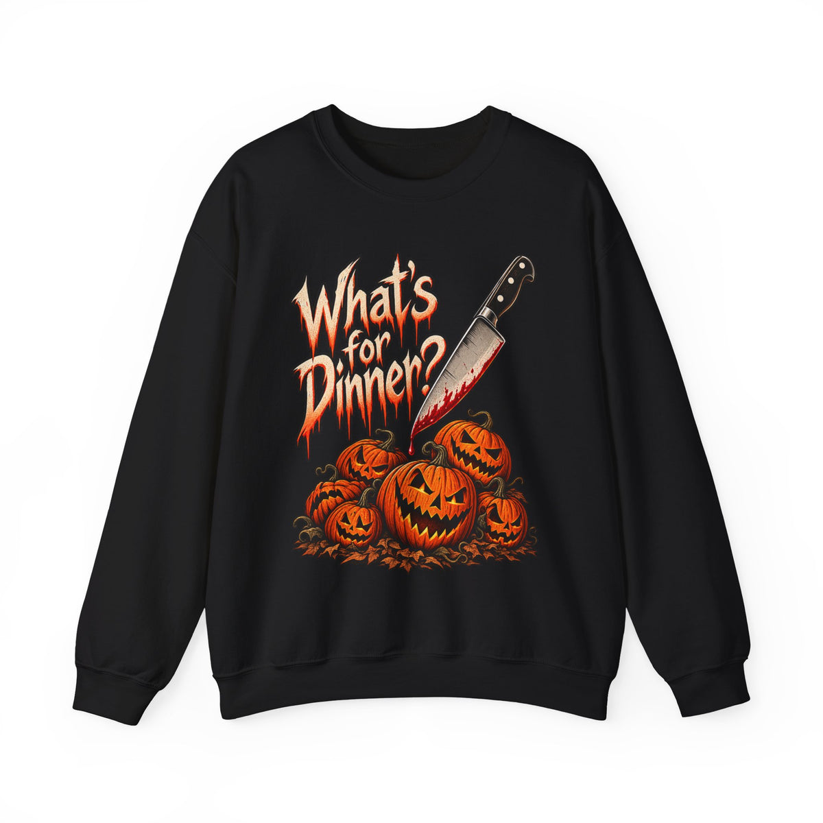 Halloween Whats For Dinner Crewneck Sweatshirt | Bloody Knife Pumpkin Horror Sweater | Spooky Halloween Gift