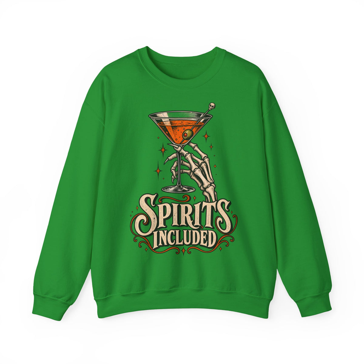 Halloween Spirits Included Crewneck Sweatshirt | Skeleton Cocktail Sweater | Spooky Martini Halloween Gift