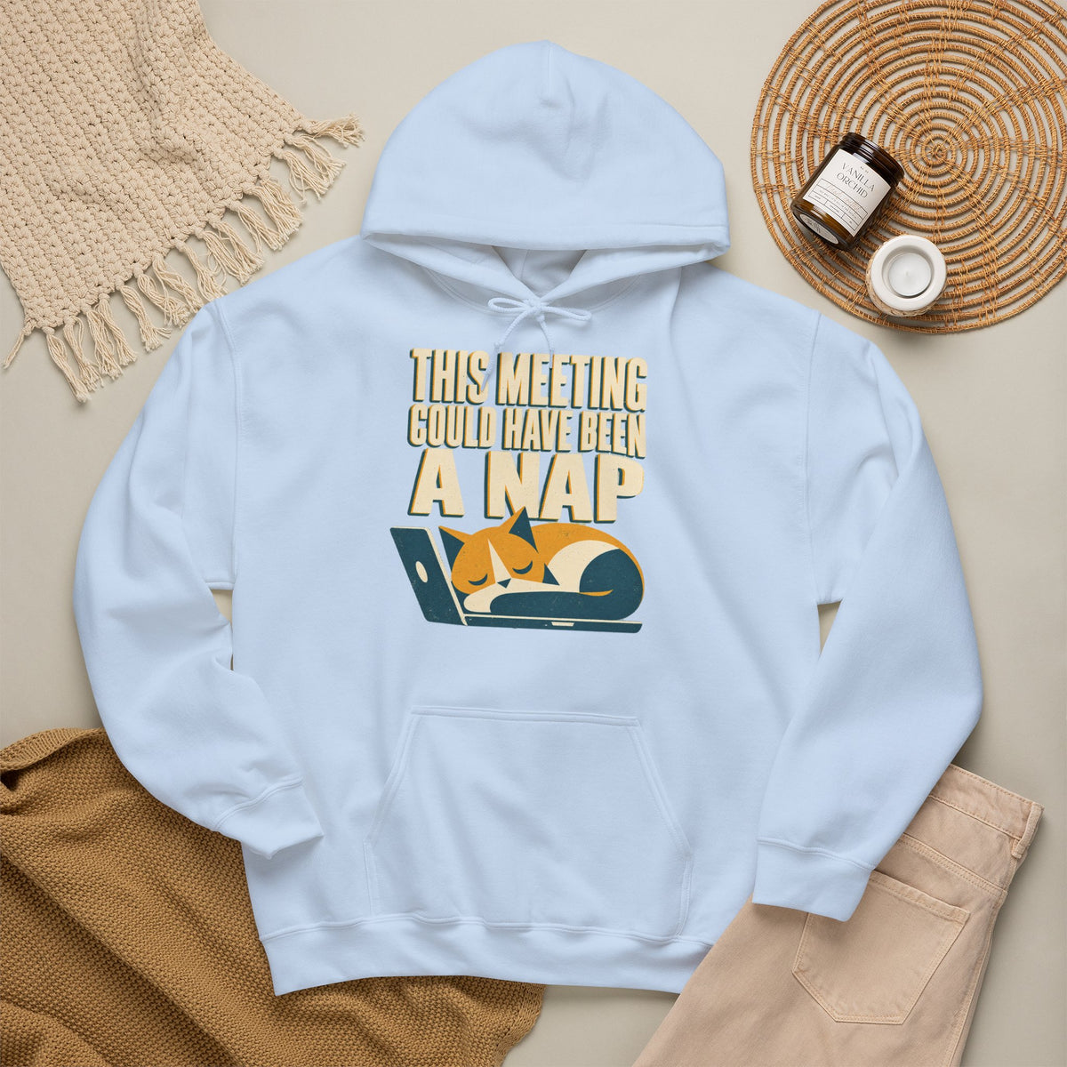 This Meeting Could Have Been A Nap Hoodie | Sleeping Cat Laptop Design
