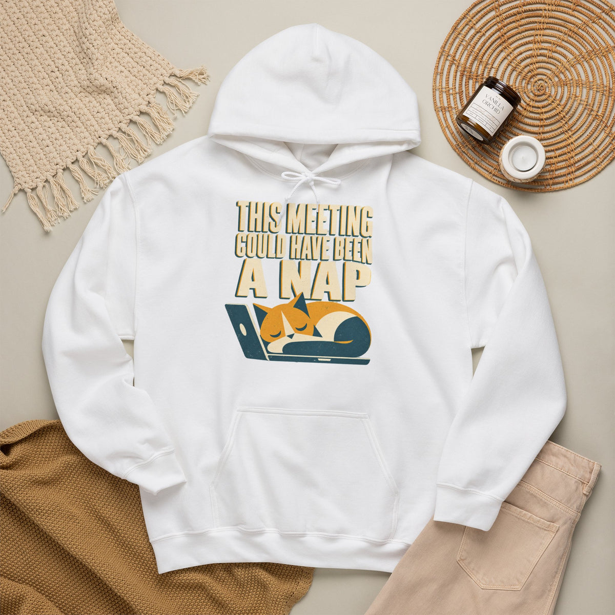 This Meeting Could Have Been A Nap Hoodie | Sleeping Cat Laptop Design